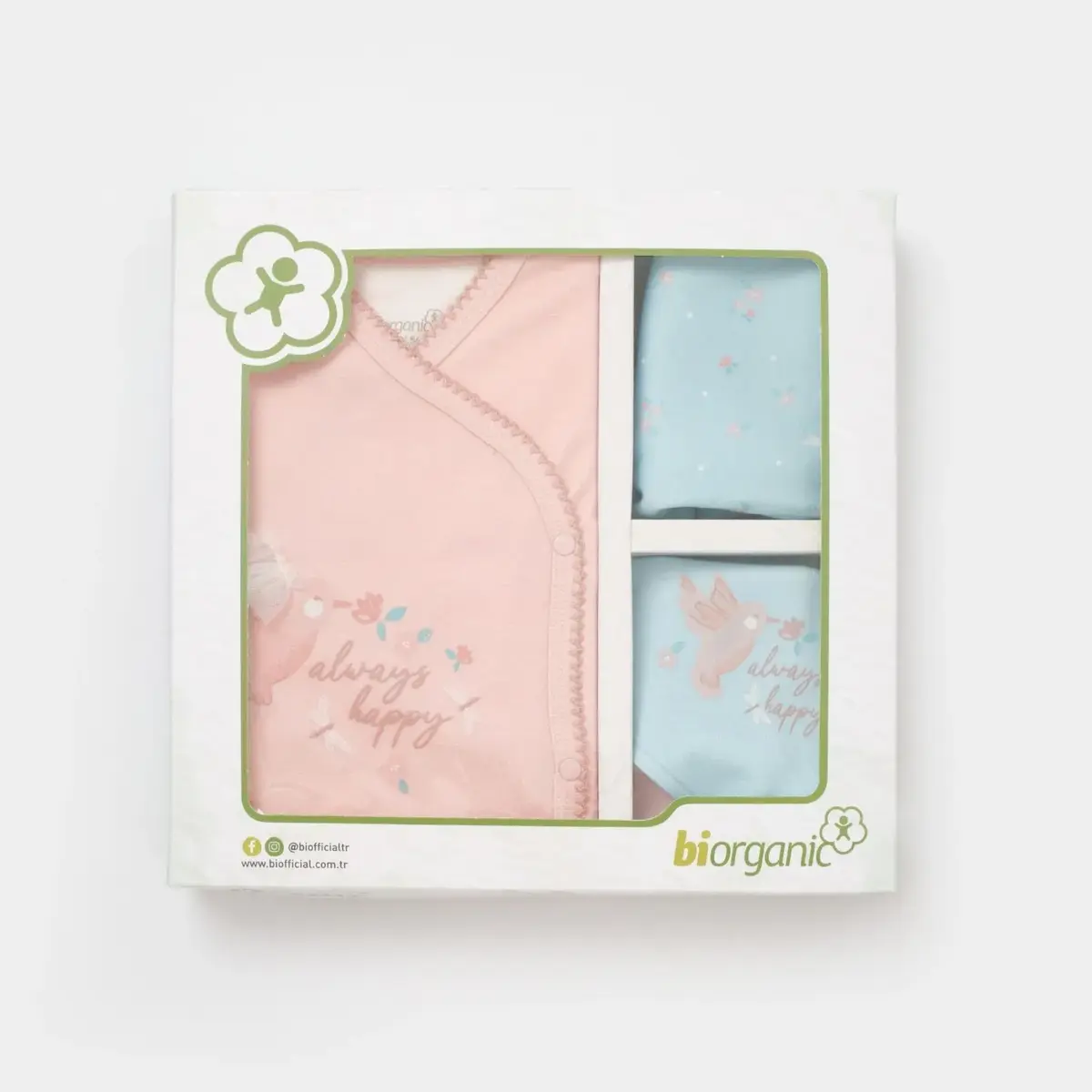 Bibaby Organik Hastane Çıkışı 5li Always Happy Gül Kurusu - Mint
