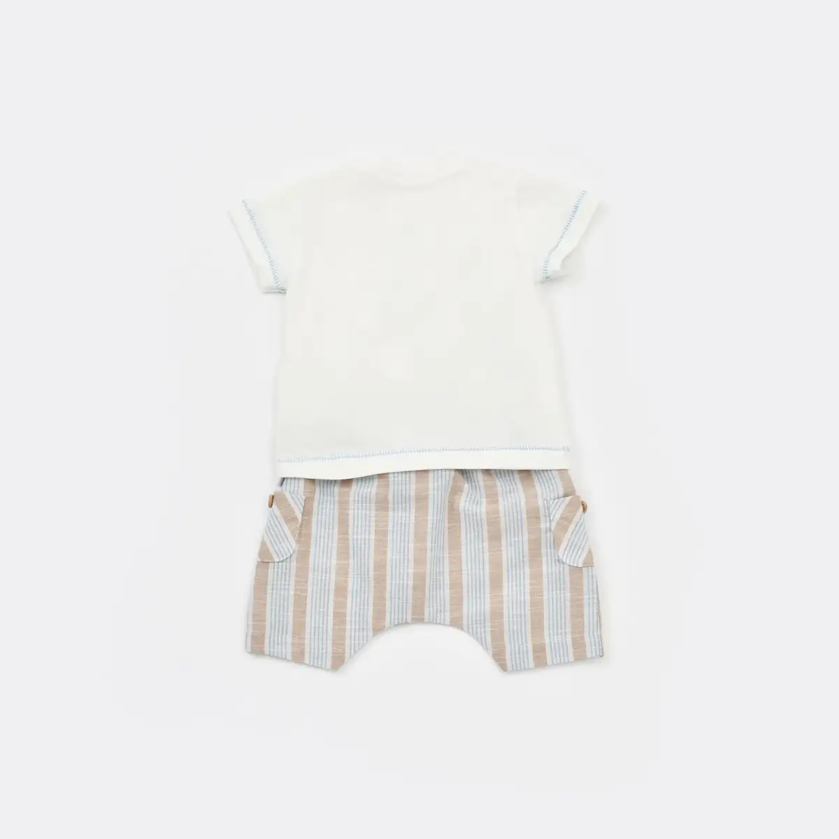 Bibaby 2li Takım Şortlu Stripe Sytle Bej - Mavi