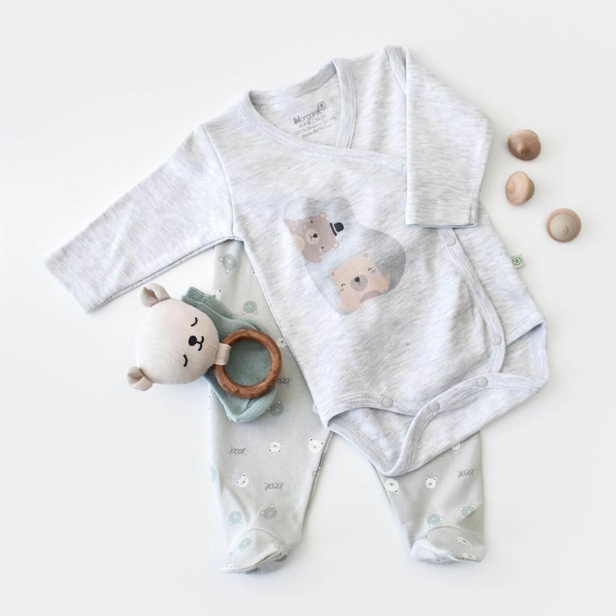 Bibaby Organik Zıbın Takımı Hug Me Bear Kar Melanj
