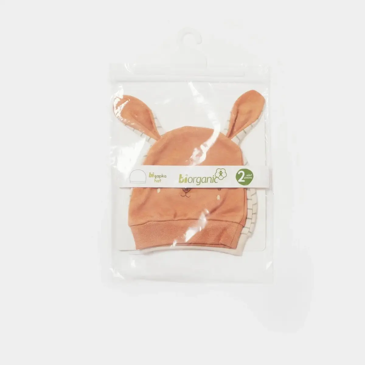 Bibaby Organik Şapka 2li Cool Lines Bunny Bej - Hardal
