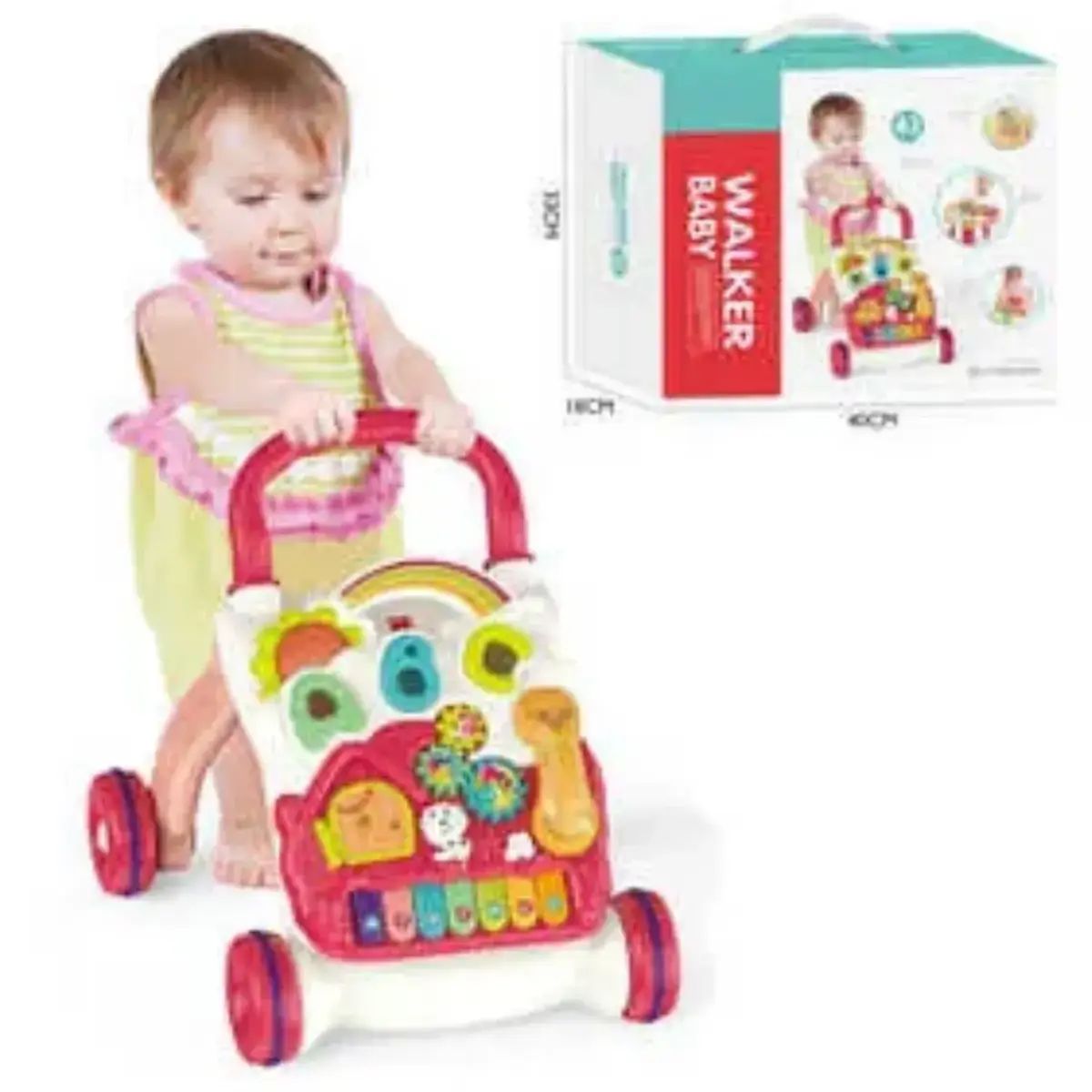 Vardem Piyanolu 4in1 Turkuaz Bebek Yürüteci Pembe Renk