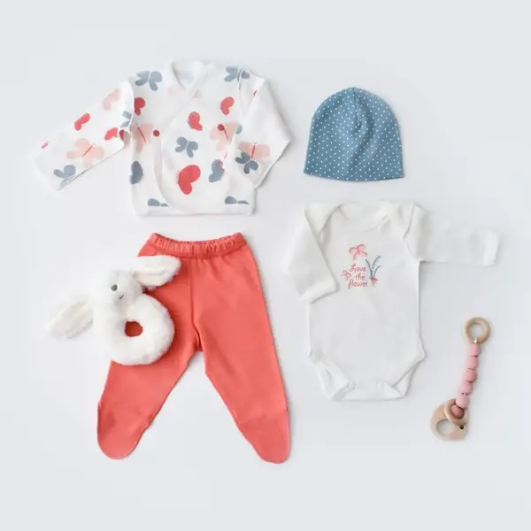 Bibaby Organik Zıbın Takımı Wild Flowers Prematüre Coral