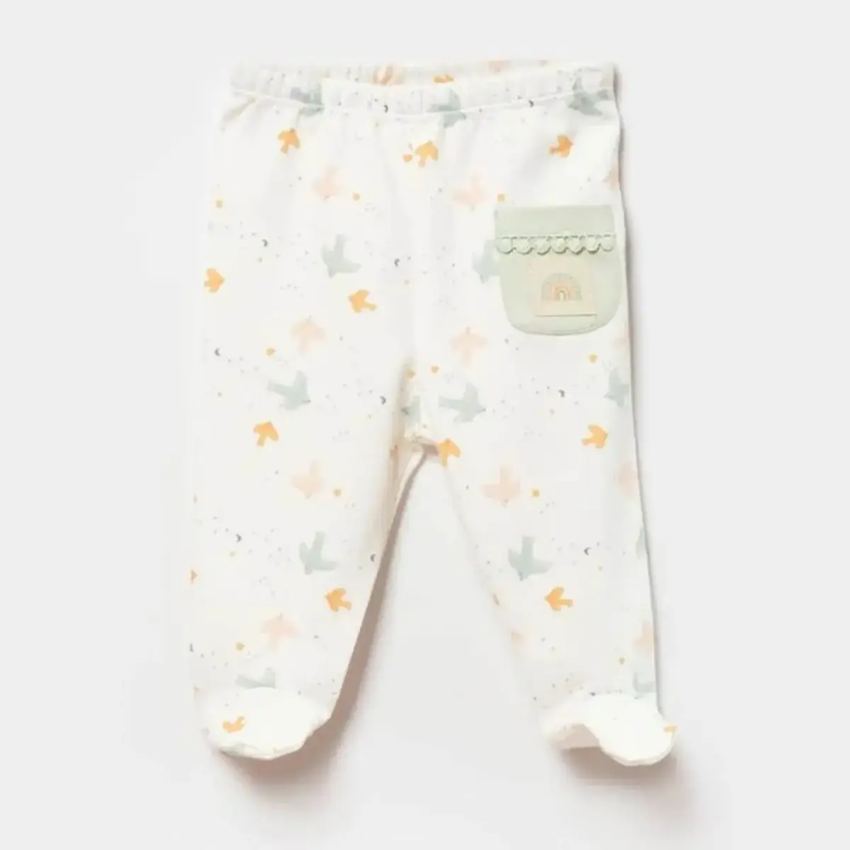 Bibaby Organik Pantolon Patikli Tiny Birds Ekru - Yeşil
