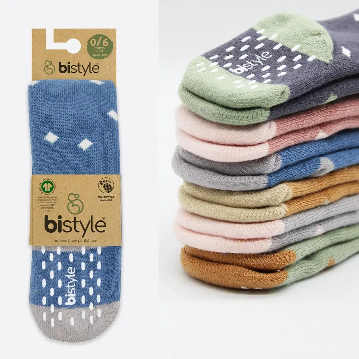 Bistyle Organik Çorap Külotlu Kaymaz Havlu  Puanlı İndigo