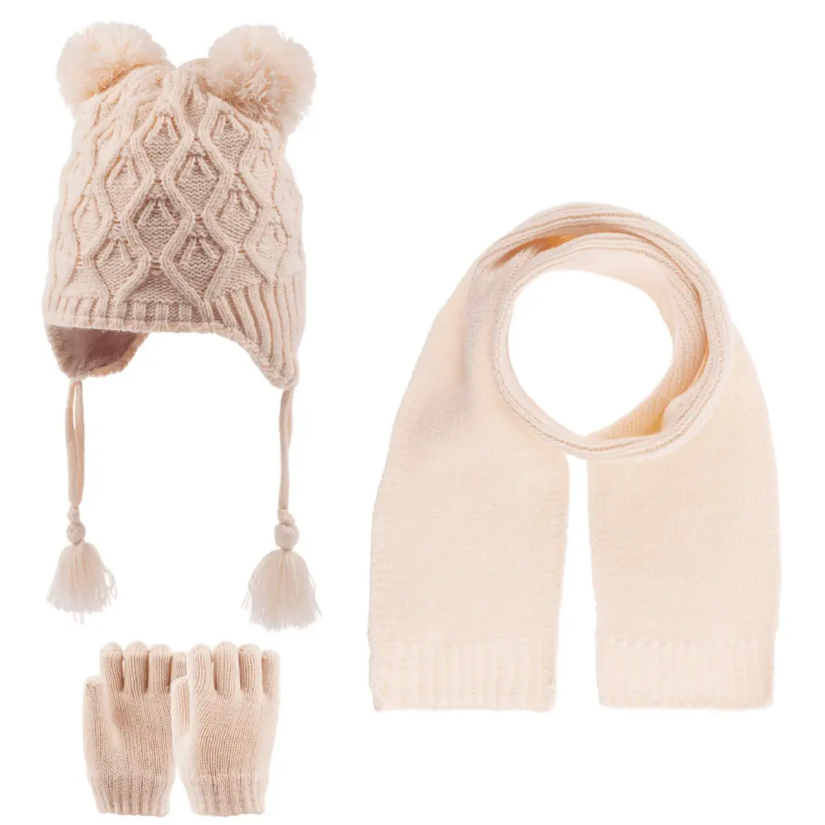 Kitti Atkı Bere Eldiven Takım Pudra