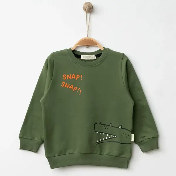 Bebolly Sweatshirt Snap Baskılı Haki