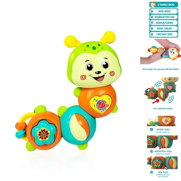 Vardem Işıklı ve Müzikli Tırtıl Bebek Piyanosu