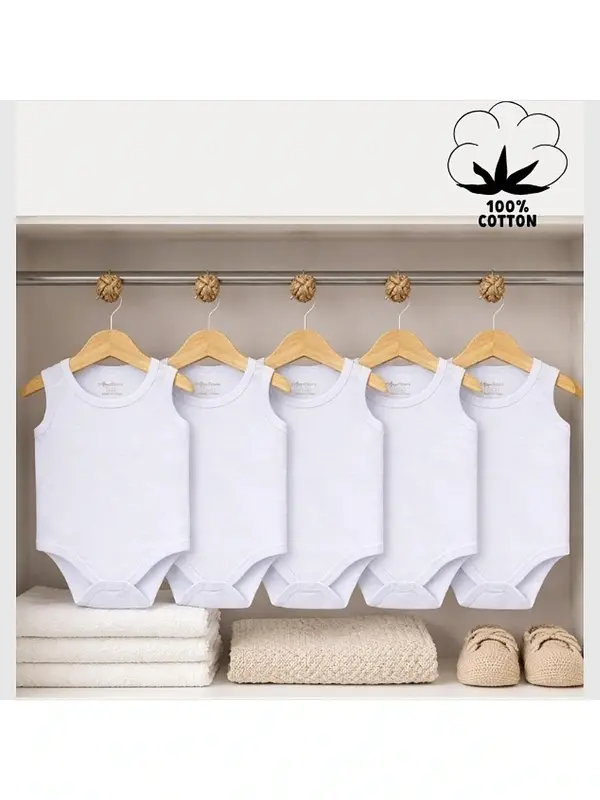 Angelto'uch Pamuklu Body Askılı Penye Beyaz 5'li Set Unisex