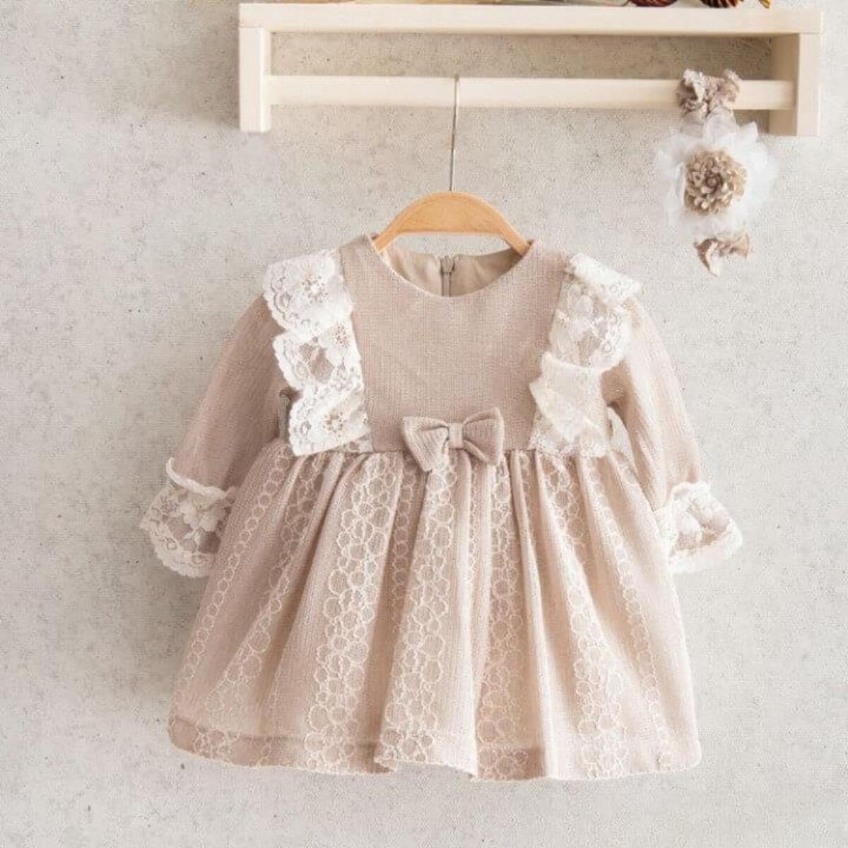 Miomini Elbise Saç Bantlı Triko Roba Dantelli Kahverengi 