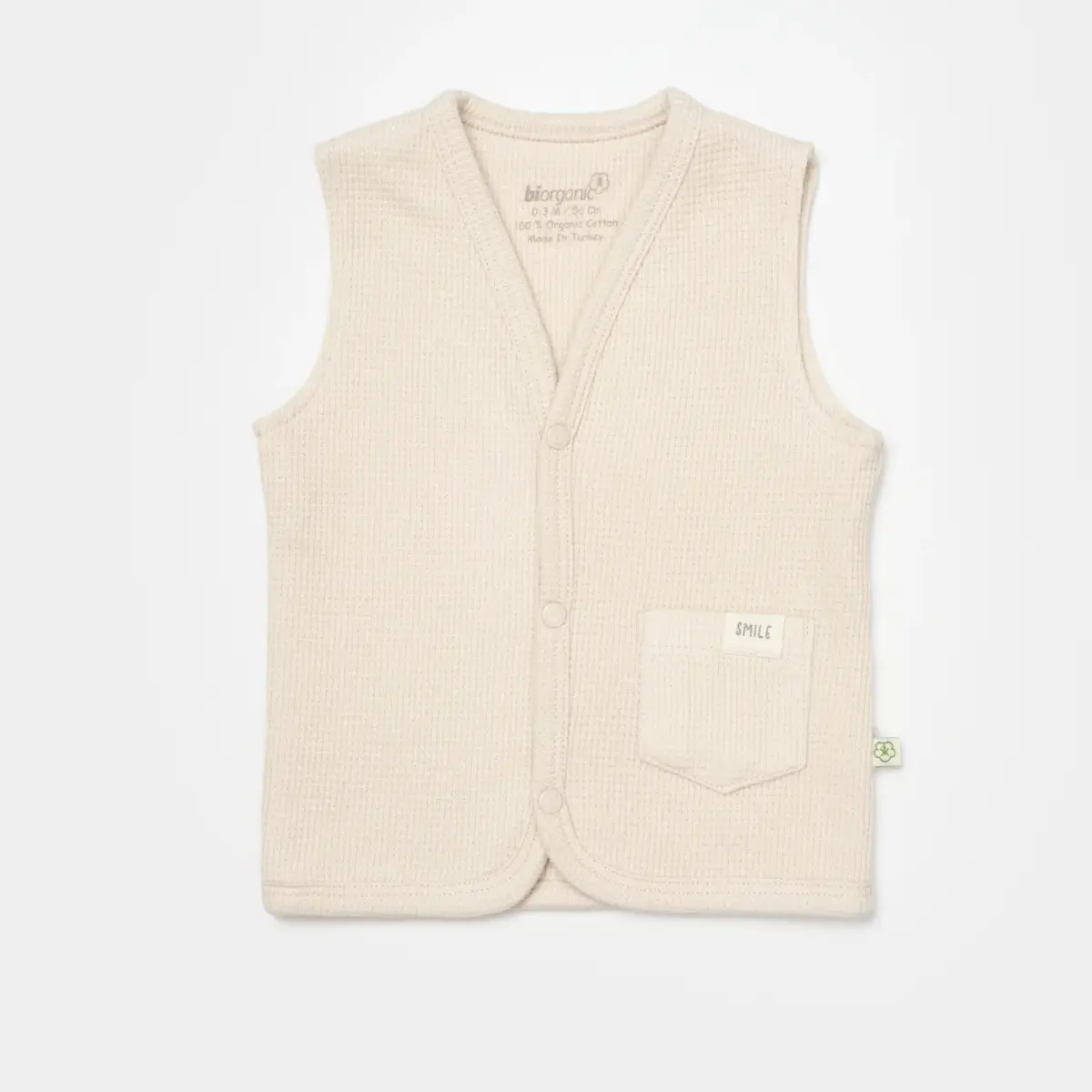 Bibaby Organik Yelek Waffle Smile Bej Bibaby Organik Yelek Waffle Smile Bej