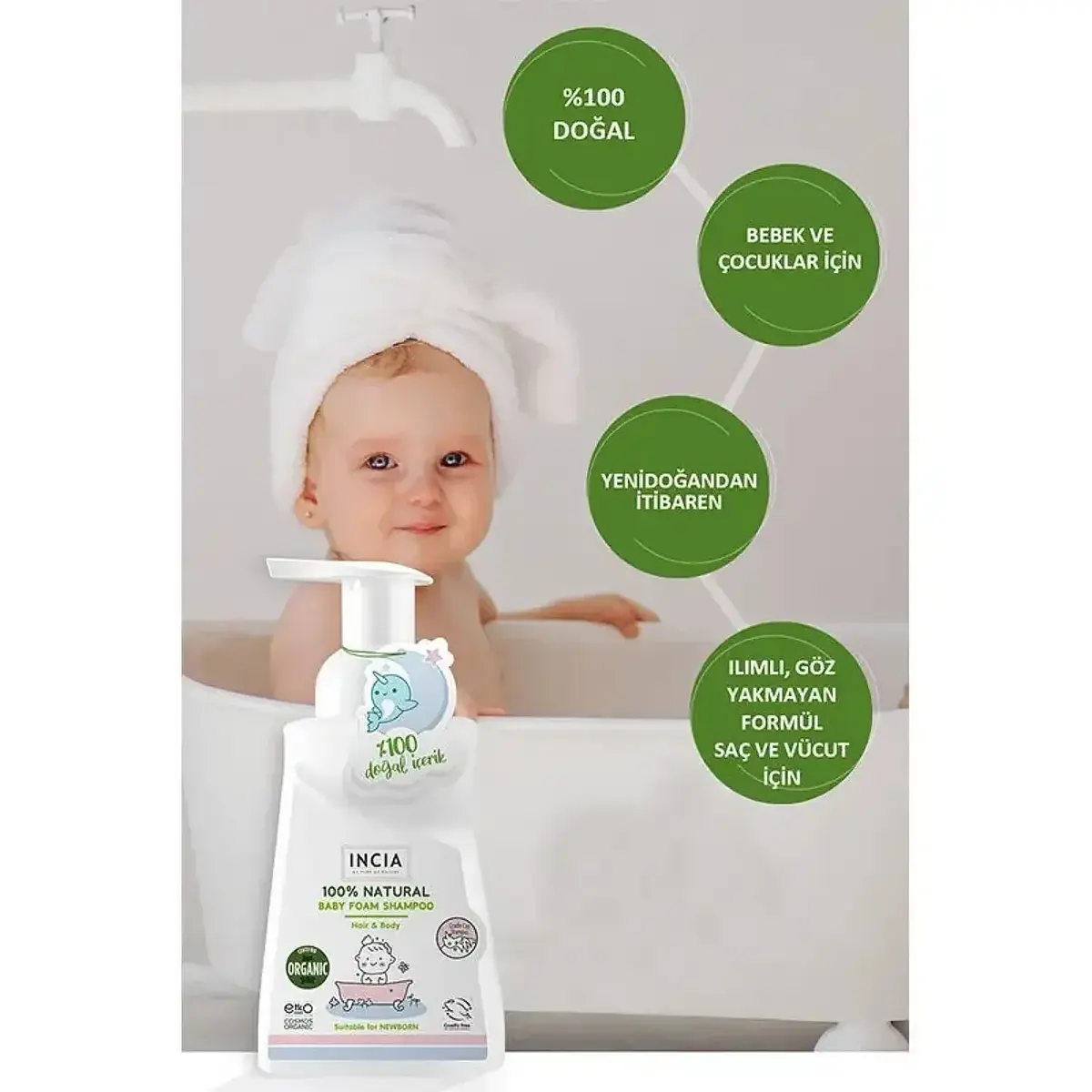 Incia %100 Doğal Bebek Köpük Şampuanı 200ml