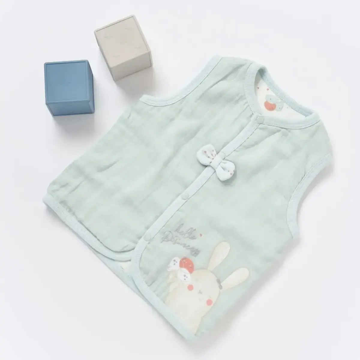Bibaby Organik Yelek Pretty Ears Bunny Mint - Ekru