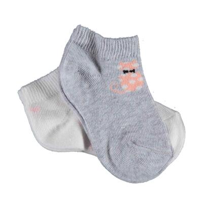 Bibaby Organik Çorap Soket 2li Cat Ekru - Gri