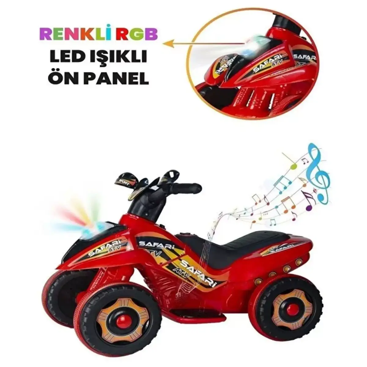 Akülü Atv Müzikli ve Led Işıklı 6V Safari Kırmızı