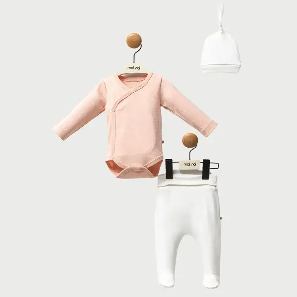 Moi Noi Zıbın Takımı Kruvazeli Şapkalı Flowers Somon