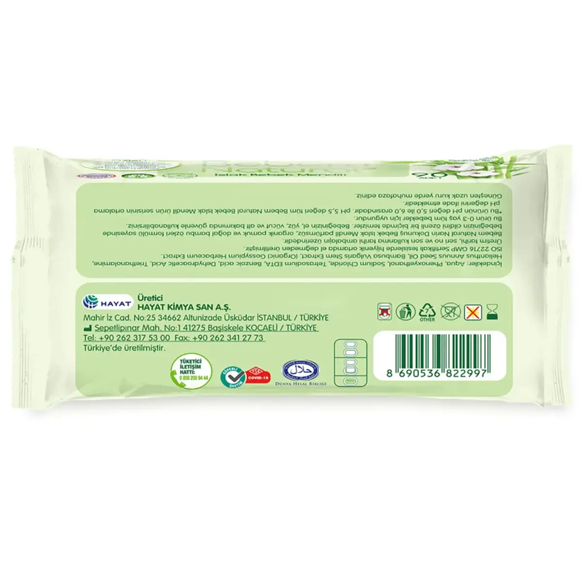 Bebem Natural Islak Mendil Pafümsüz 90lı