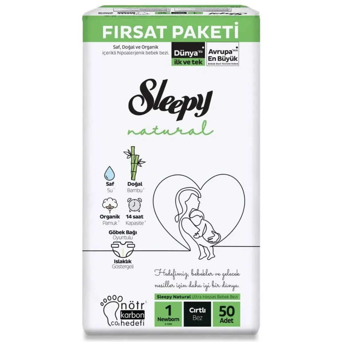 Sleepy Bebek Bezi Natural Yenidoğan 2-5 Kg 50li Fırsat Paket
