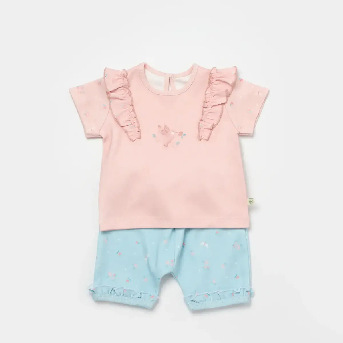 Bibaby Organik 2li Takım Şortlu Always Happy Gül Kurusu - Mint