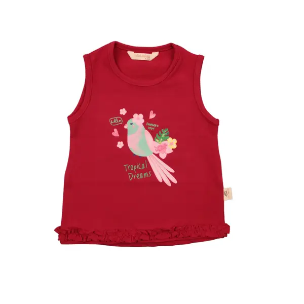 Mini Damla T-Shirt Kolsuz Tropikal Kırmızı
