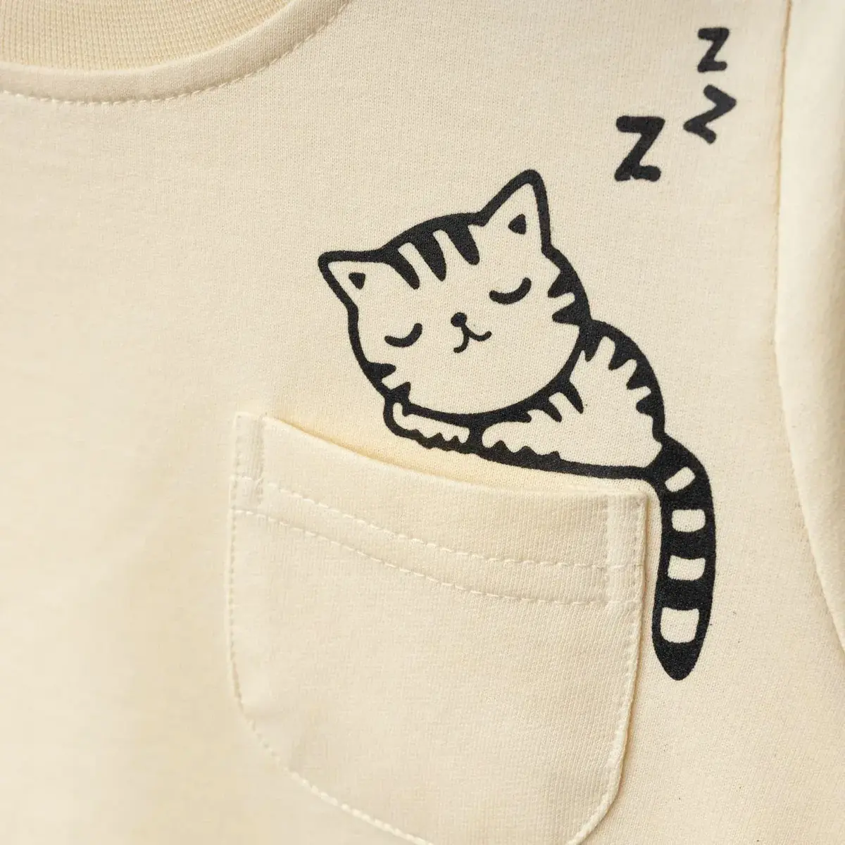 Bebolly Sweatshirt Uykucu Kedi Baskılı Bej