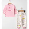 Mini Damla Pijama Takımı Penye Dino Baby Baskılı Pembe