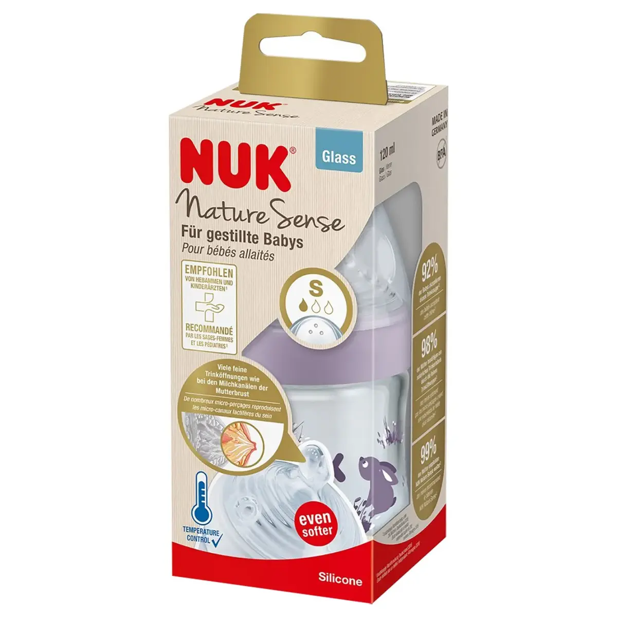 Nuk Nature Sense Isı Göstergeli Cam Biberon 120 ml Lila