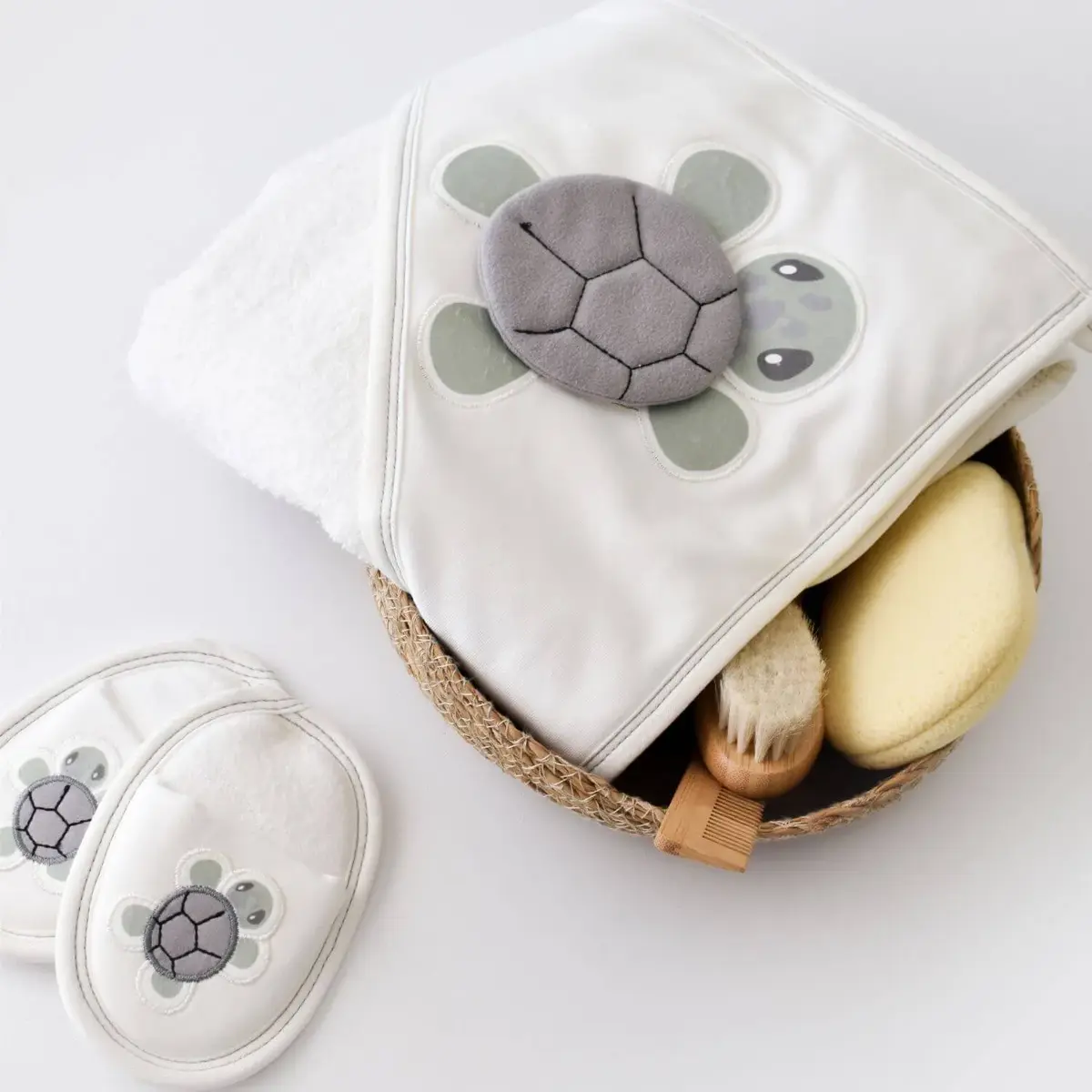 Bibaby Bornoz Takımı Tortoise Ekru - Yeşil