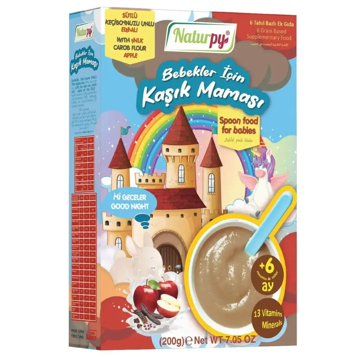 Naturpy 6 Tahıllı Sütlü Keçiboynuzlu ve Elmalı Kaşık Maması 200 gr