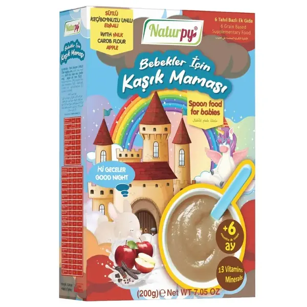 Naturpy 6 Tahıllı Sütlü Keçiboynuzlu ve Elmalı Kaşık Maması 200 gr