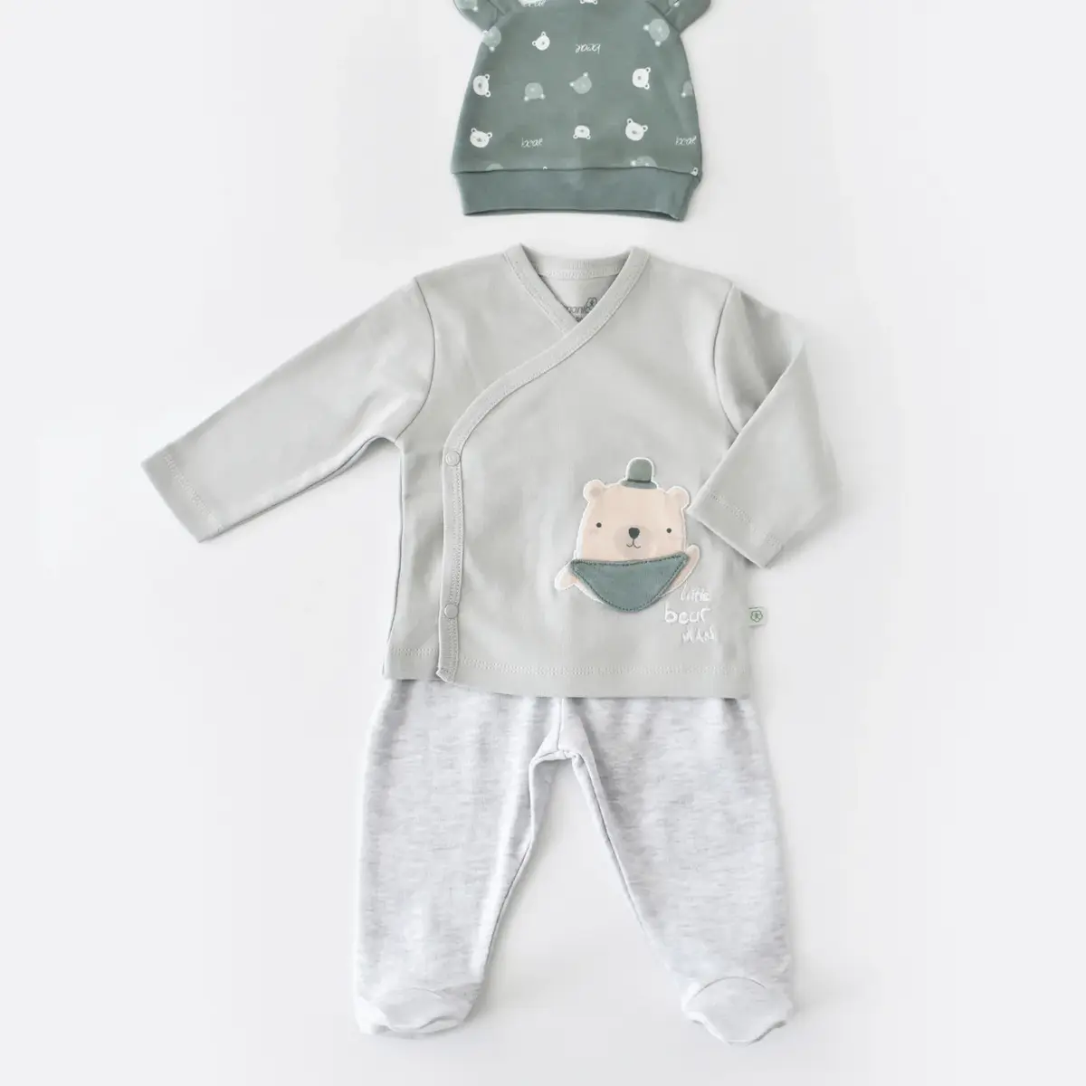Bibaby Organik Zıbın Takımı 3lü Hug Me Bear Kar Melanj