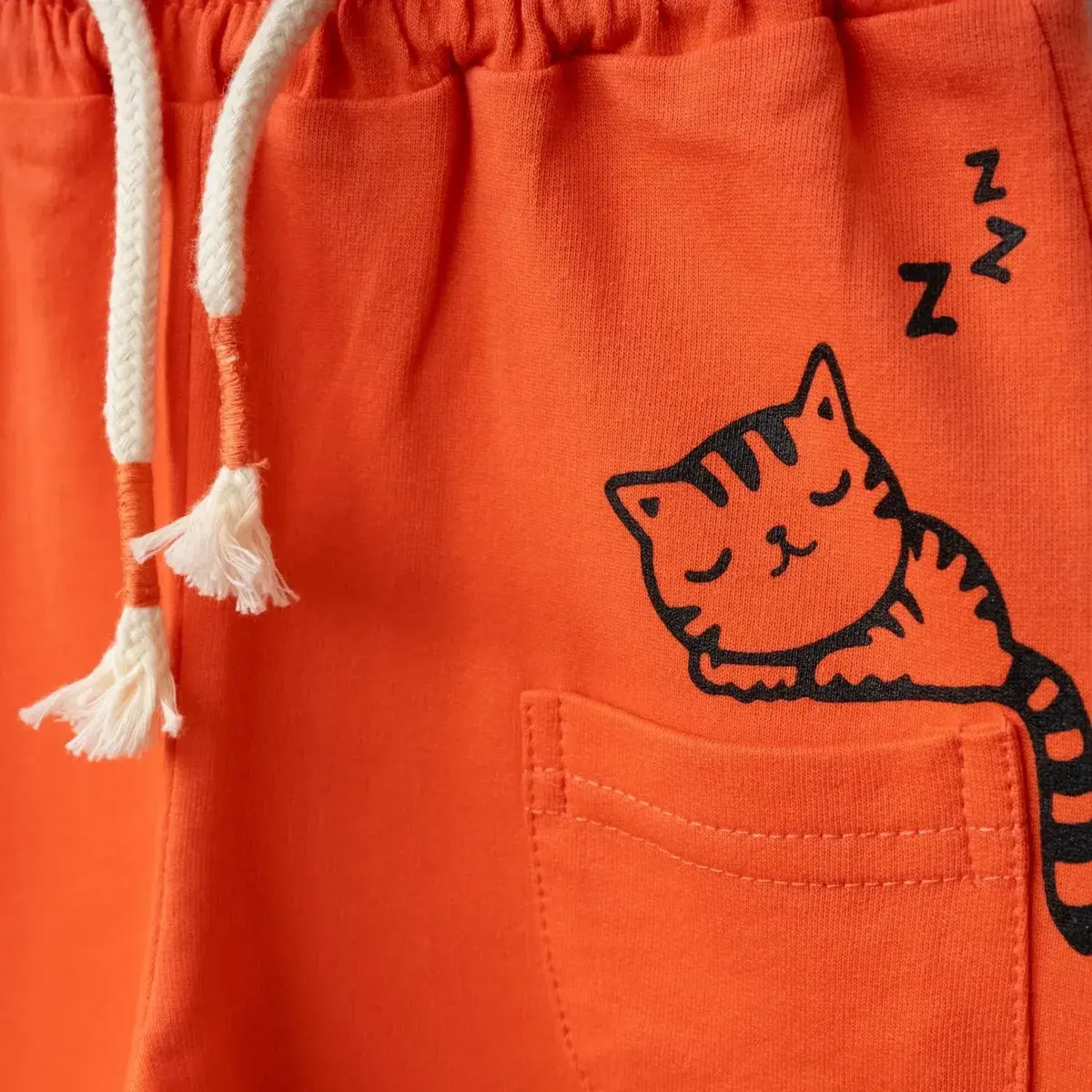 Bebolly Eşofman Altı Uykucu Kedi Baskılı Mercan