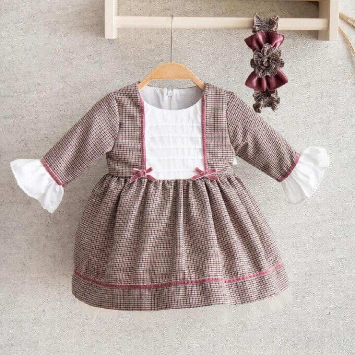 Miomini Elbise Saç Bantlı Simli Kazayağı Robası Nervüllü Bordo