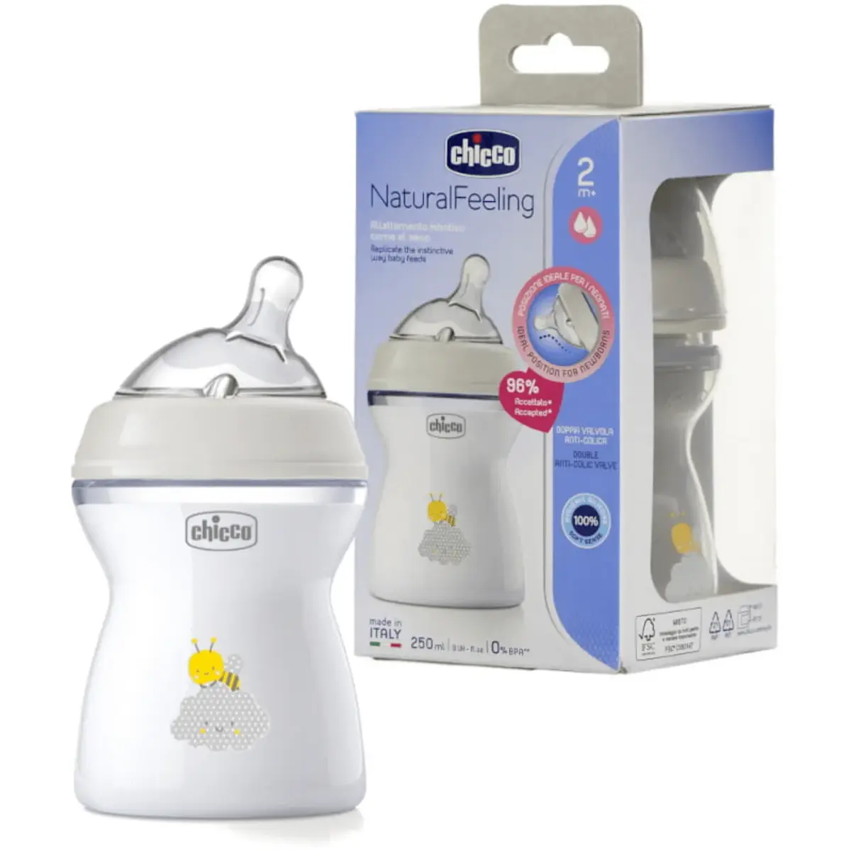 Chicco Natural Feeling Silikon Emzikli PP Biberon Desenli 250 ml 2+ Ay Yeni