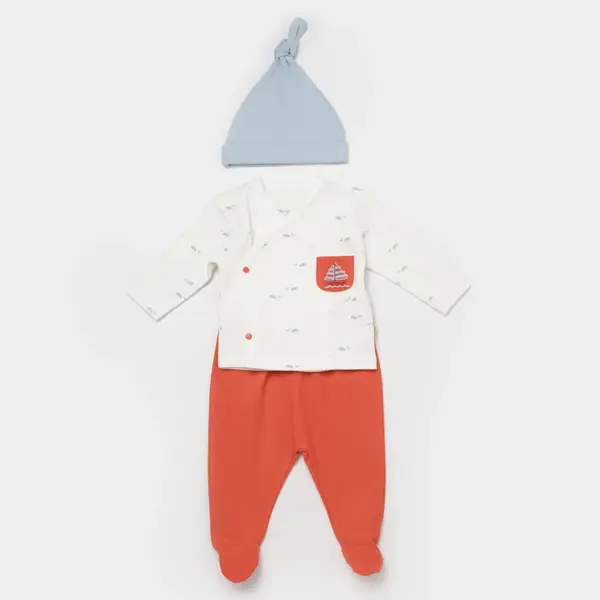 Bibaby Organik Zıbın Takımı 3lü Sun Lets Sail Ekru - Mavi