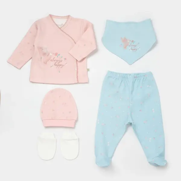 Bibaby Organik Hastane Çıkışı 5li Always Happy Gül Kurusu - Mint