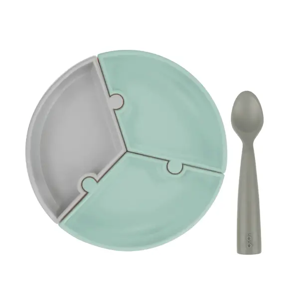 Oioi Puzzle Vakumlu Mama Tabağı+Nam Nam Mama Kaşığı River Green-Powder Grey Oioi Puzzle Vakumlu Mama Tabağı+Nam Nam Mama Kaşığı River Green-Powder Grey
