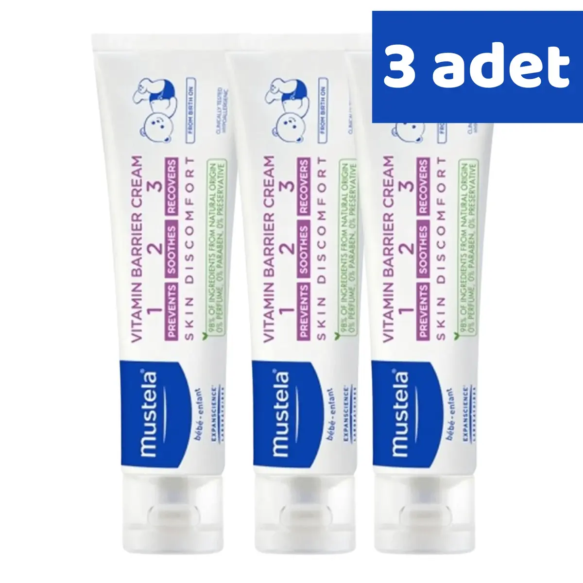 Mustela Vitamin Bariyer 1-2-3 Bebek Pişik Kremi 100 ml x 3 Adet Mustela Vitamin Bariyer 1-2-3 Bebek Pişik Kremi 100 ml x 3 Adet