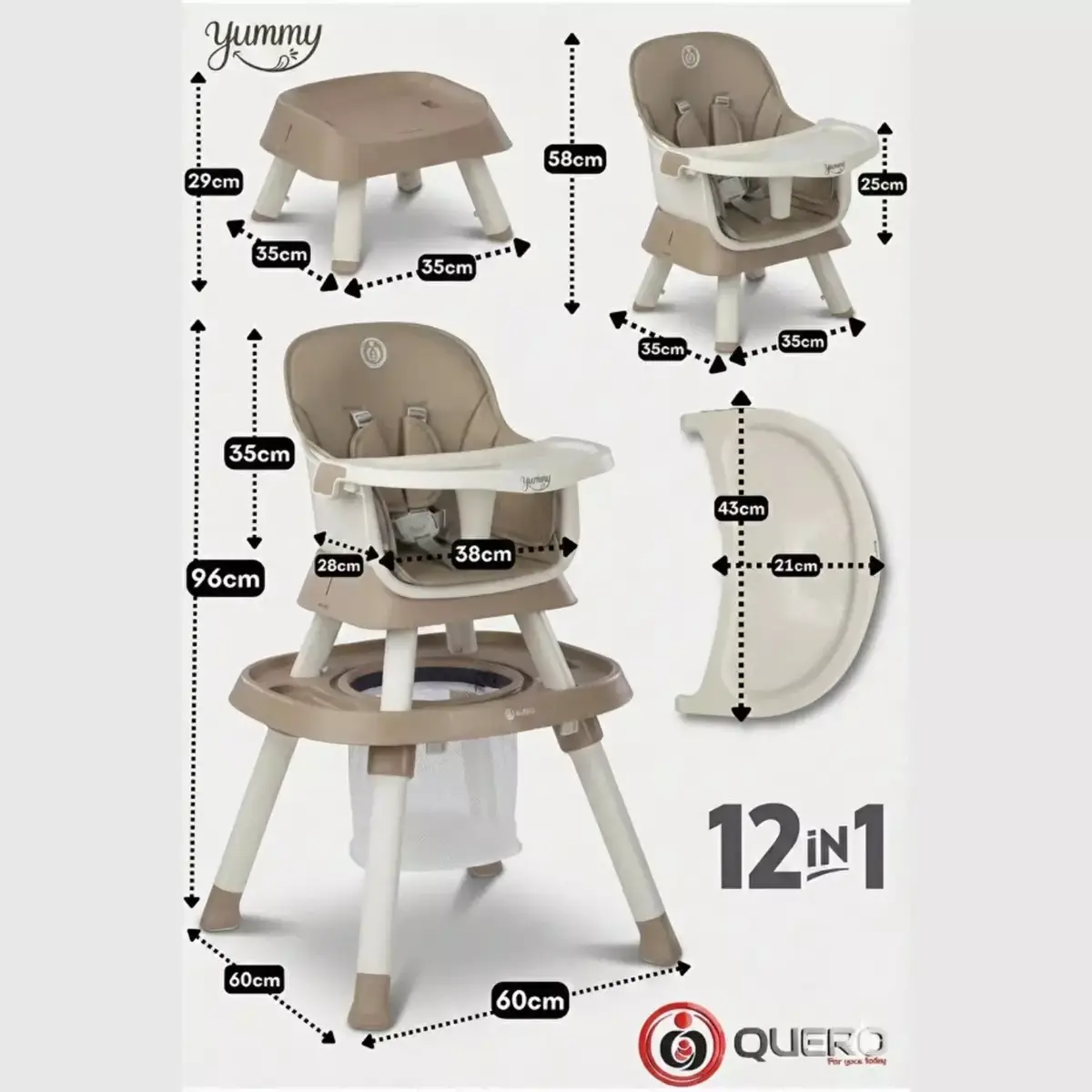 Quero Yummy 12 in 1 Fonksiyonel Mama Sandalyesi Bej