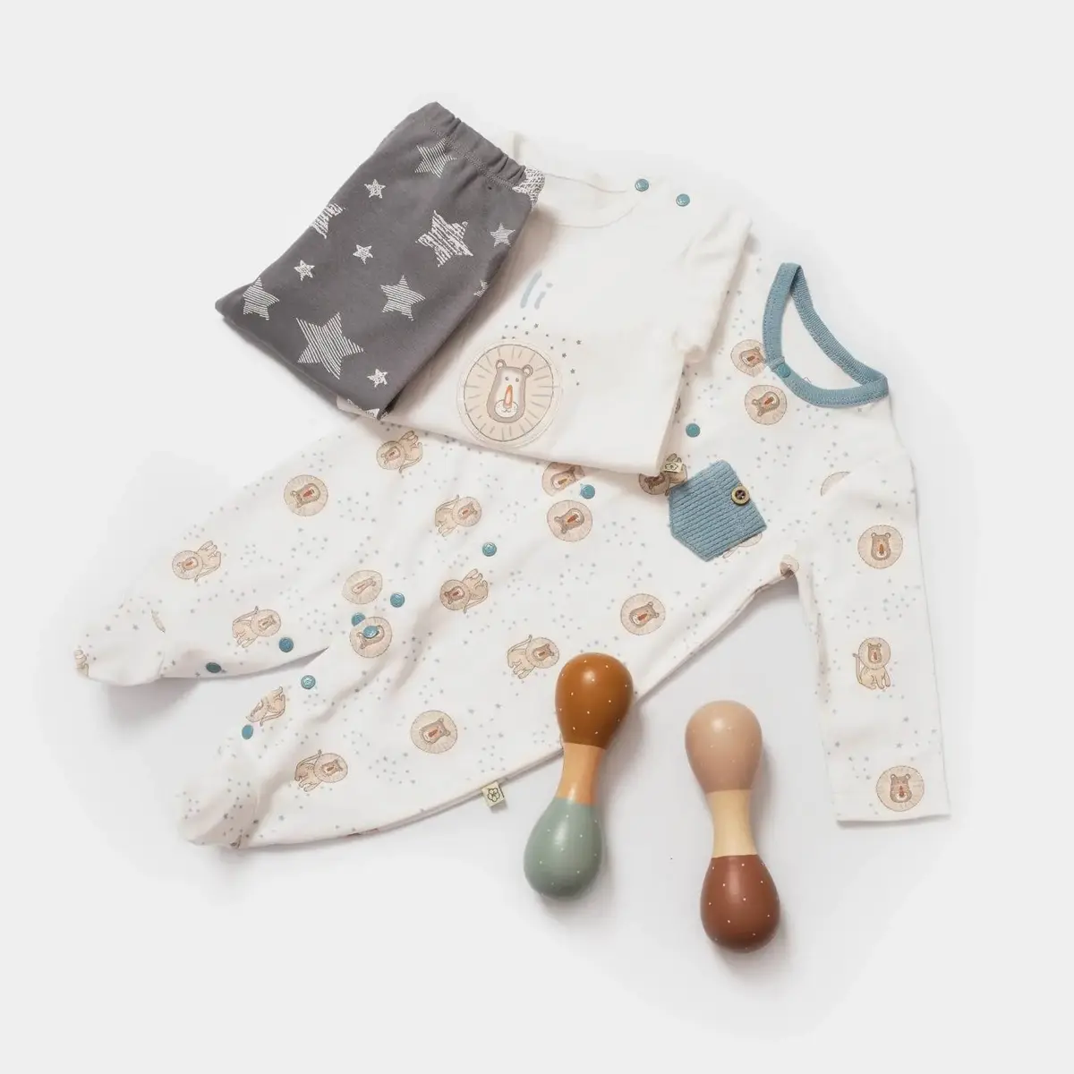 Bibaby Organik Tulum Takımı Tüllü Brave Lion Ekru - Turkuaz