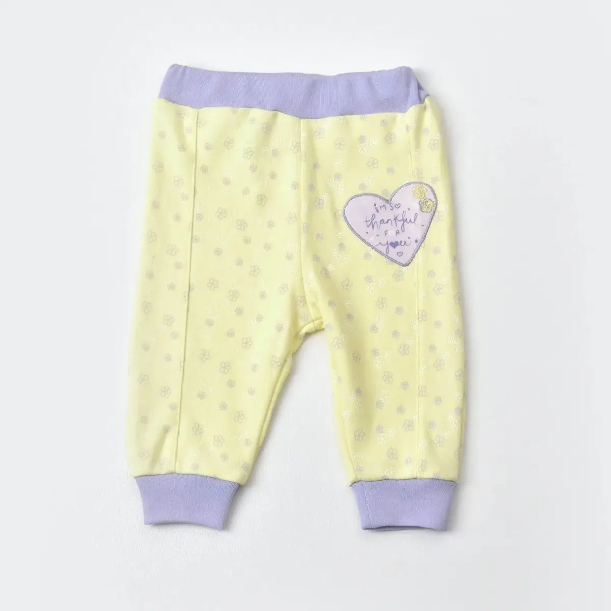 Bibaby Organik Pantolon Patiksiz Love You Baby Yellow Lavander