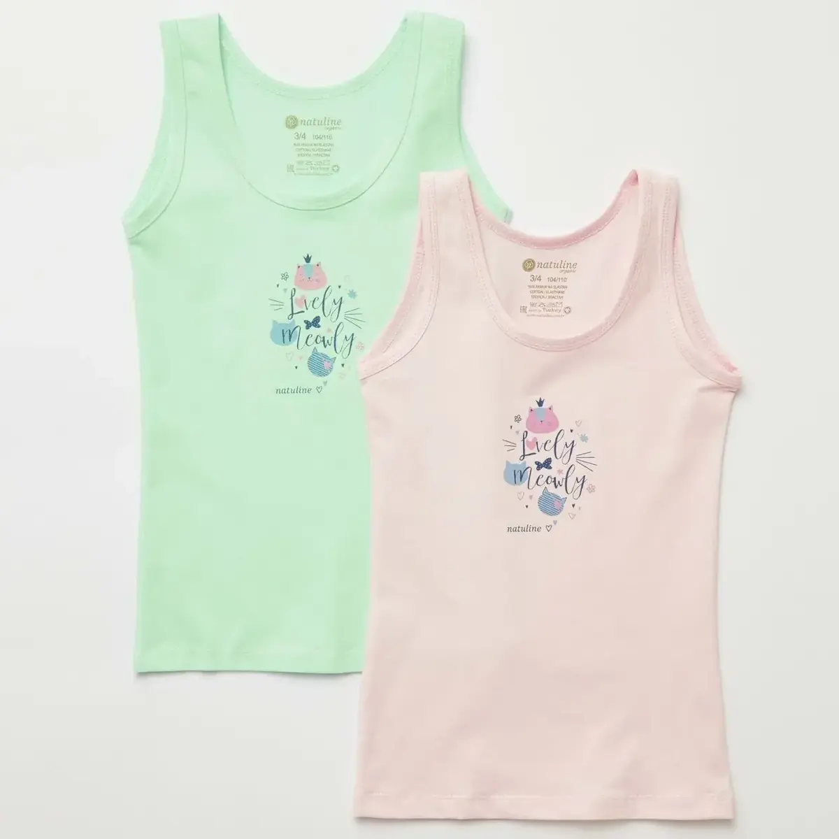 Natuline Organik Atlet Likralı Lovely Meowly 2li Pembe - Yeşil