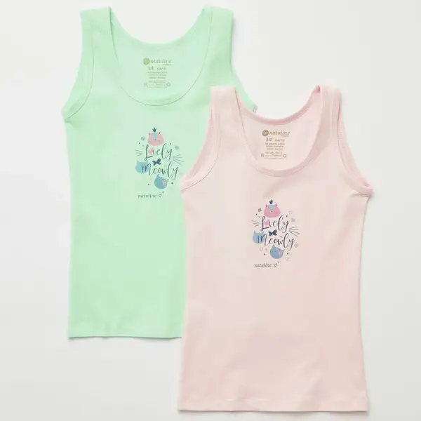 Natuline Organik Atlet Likralı Lovely Meowly 2li Pembe - Yeşil