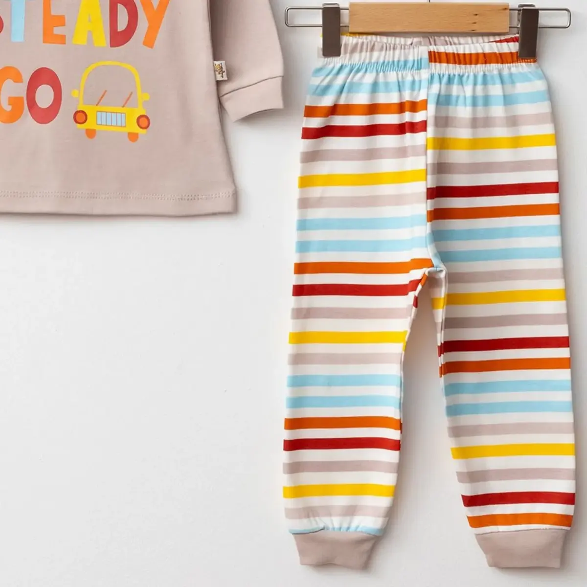 Mini Damla Pijama Takımı Penye Çizgili Kahverengi