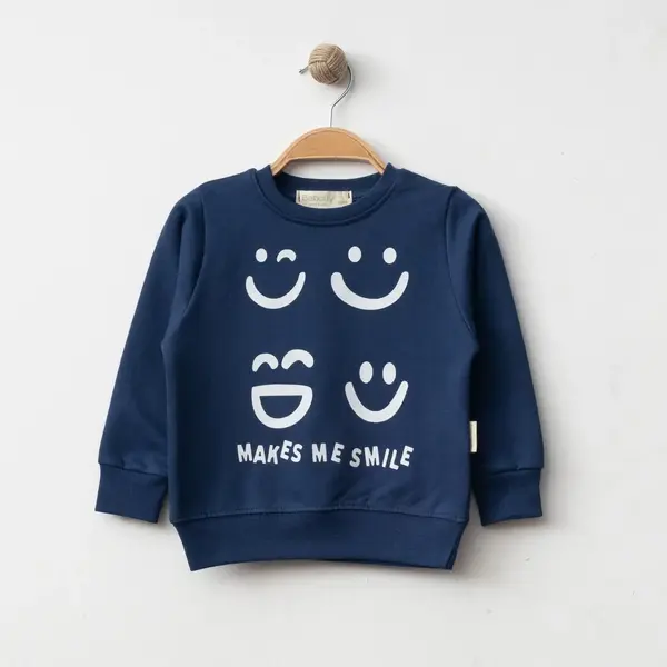 Bebolly Sweatshirt Makes Me Smile Baskılı  Lacivert