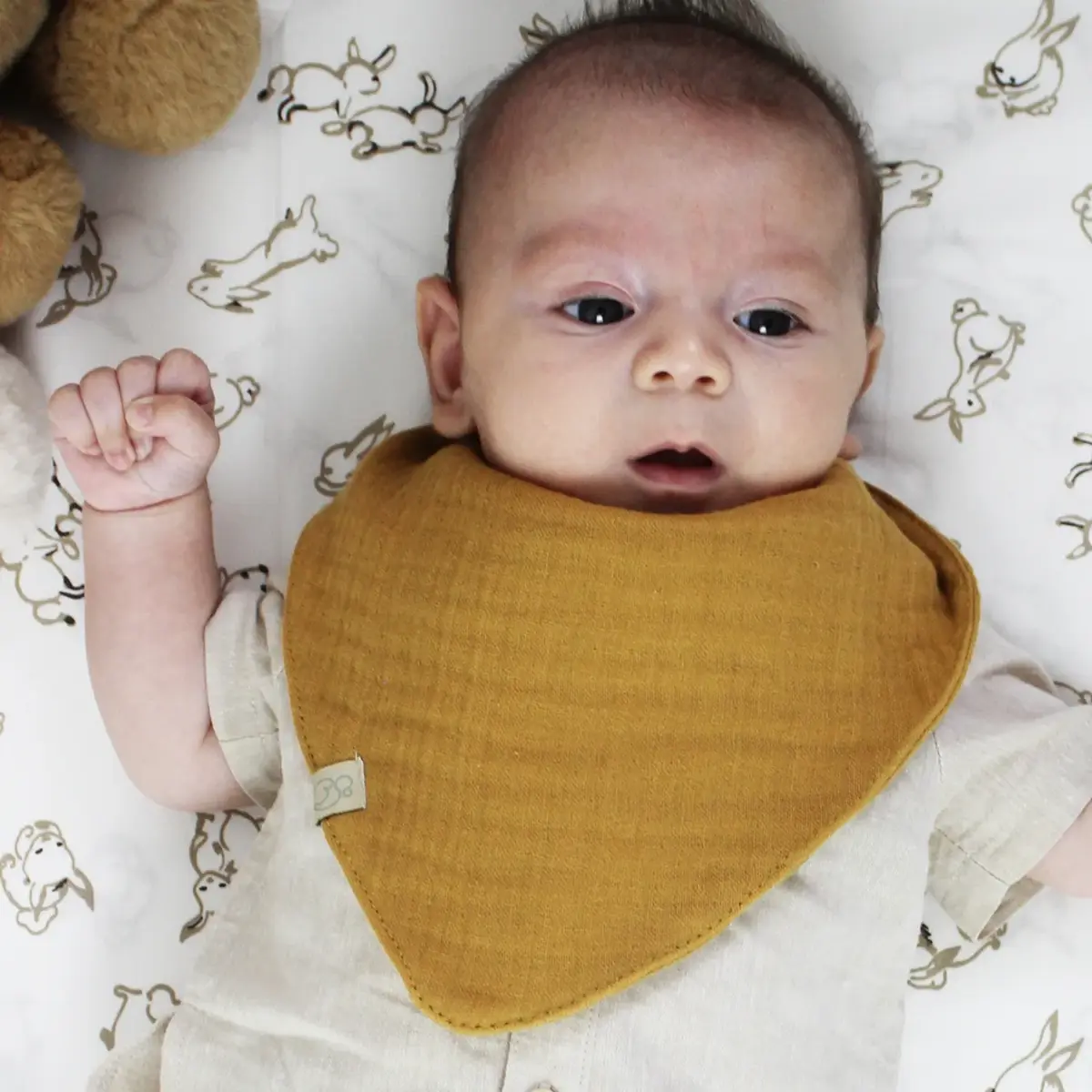 Bibaby Organik Fular Önlük Müslin 3lü Bistyle Kiremit - Bej - Hardal
