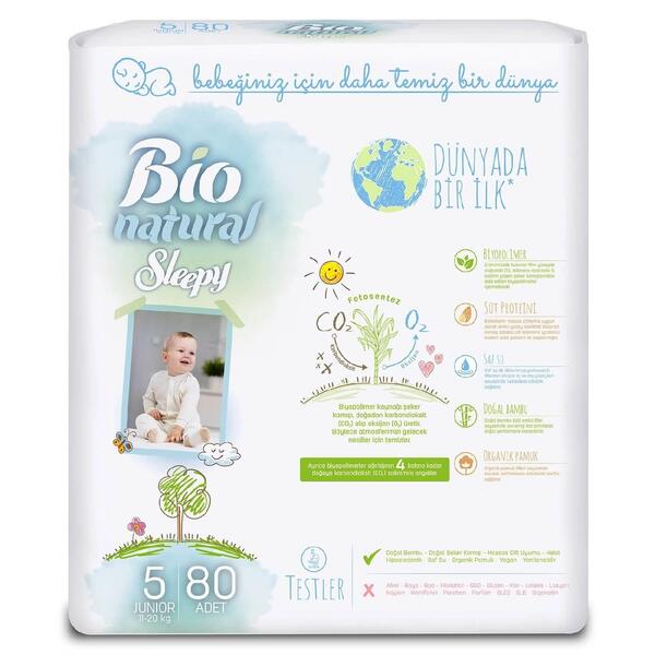Sleepy Bebek Bezi Bio Natural 5 Beden Maxi 11-18 Kg 80li