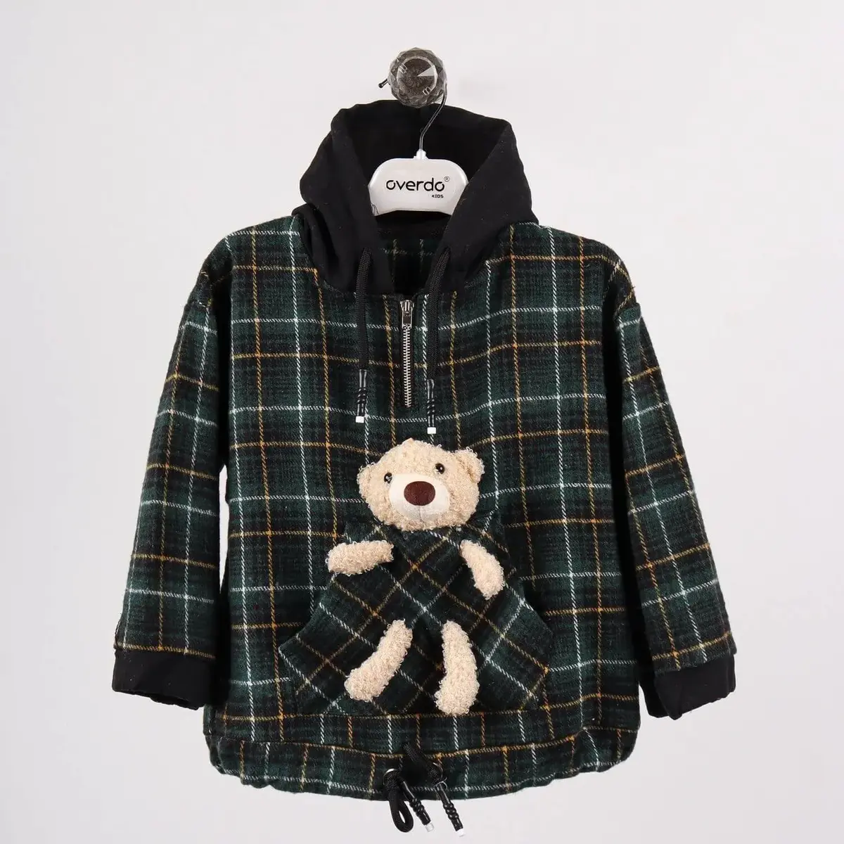 Overdo Sweatshirt Ayıcıklı Ekoseli Yeşil Overdo Sweatshirt Ayıcıklı Ekoseli Yeşil