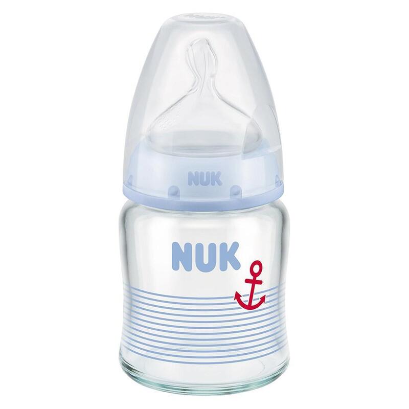 Nuk FC Plus Silikon Emzikli Cam Biberon 120 ml Mavi