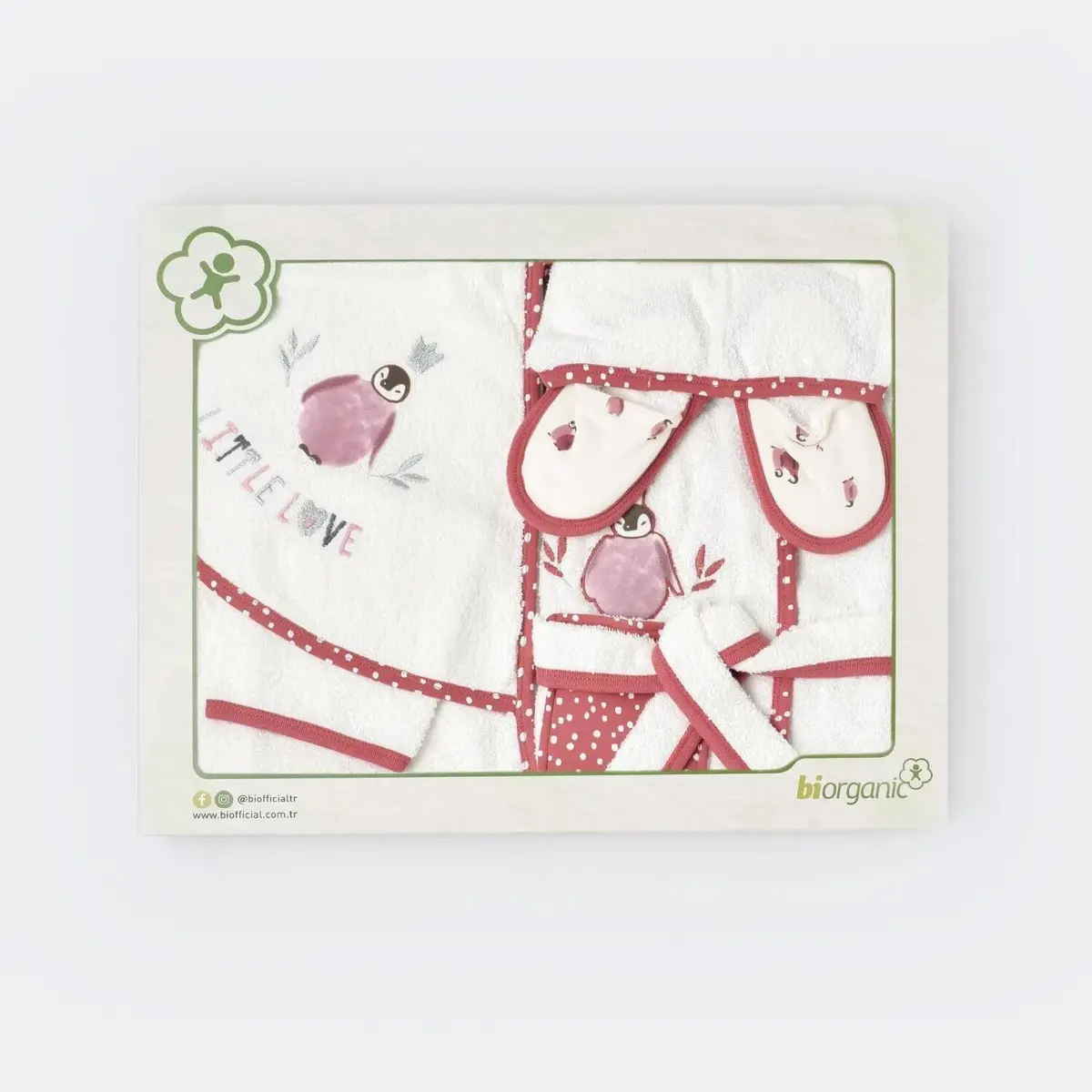 Bibaby Organik Bornoz Takımı Little Love Rose Dry