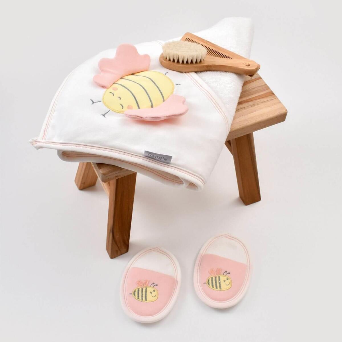 Bibaby Bornoz Takımı Happy Bee Ekru - Pembe